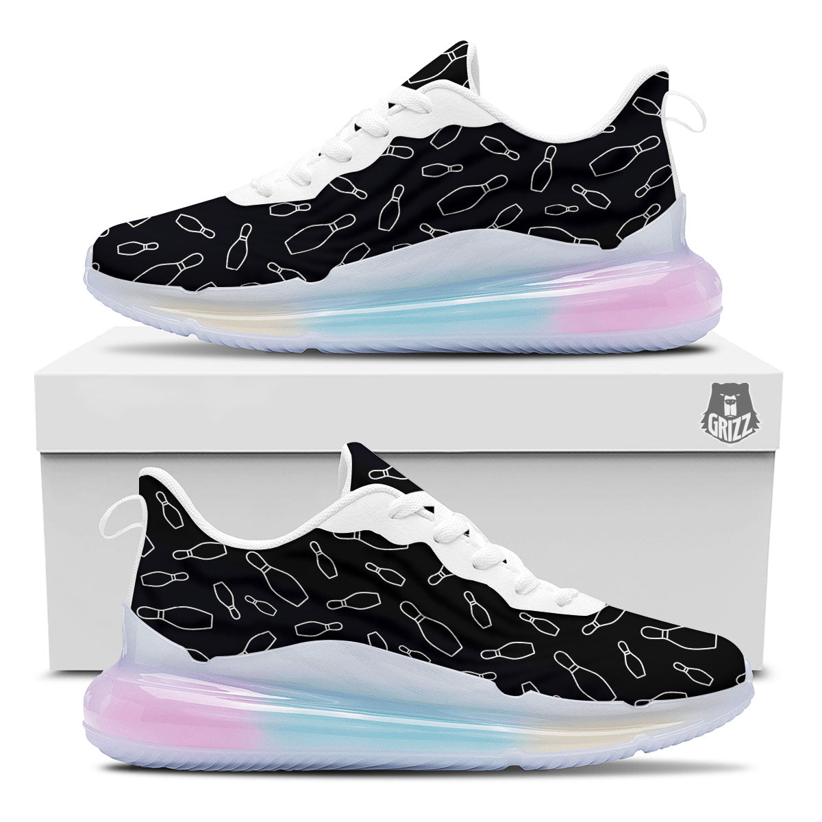 Black Bowling Pins Print Pattern Running Sneakers-grizzshop