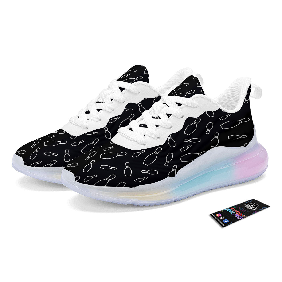 Black Bowling Pins Print Pattern Running Sneakers-grizzshop