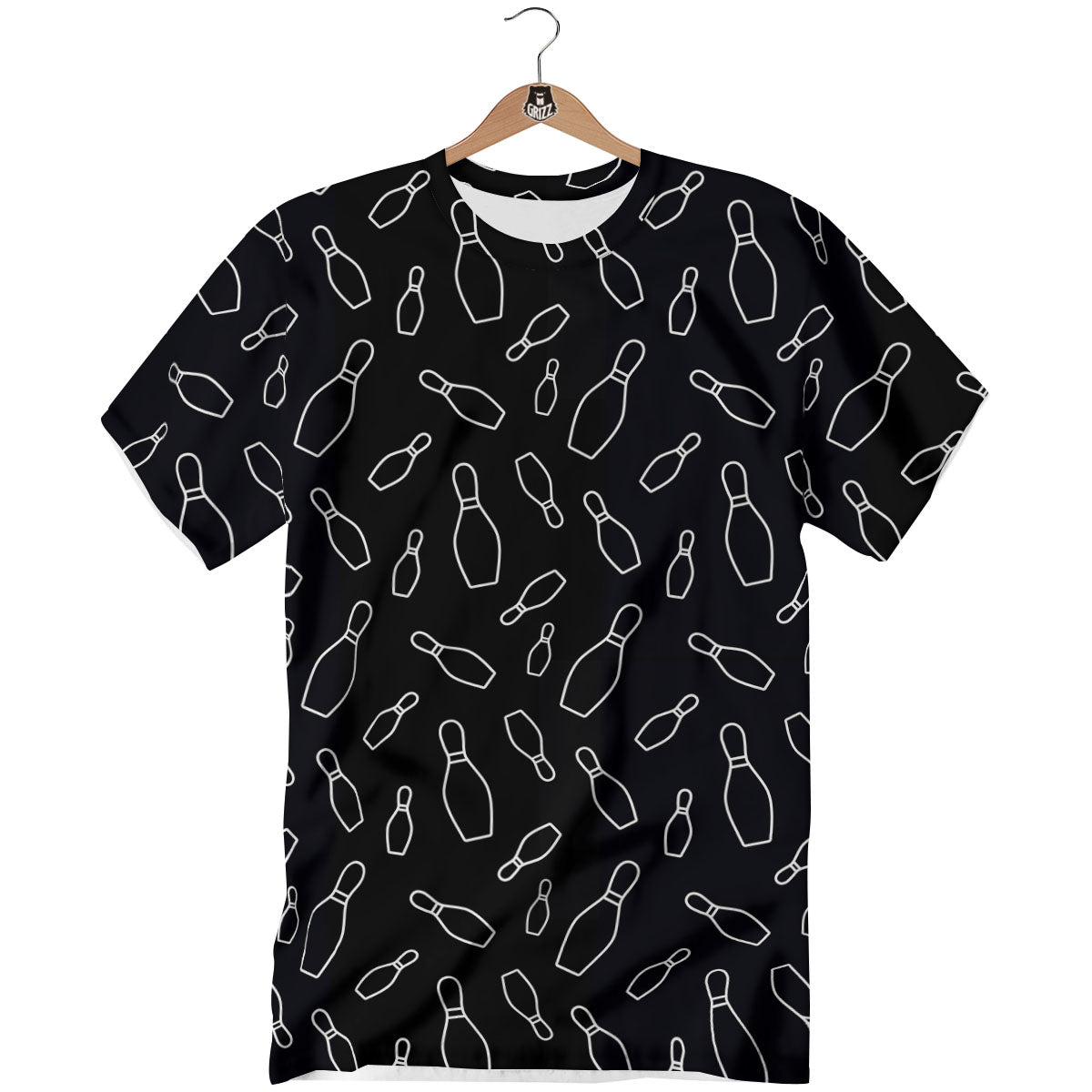 Black Bowling Pins Print Pattern T-Shirt-grizzshop