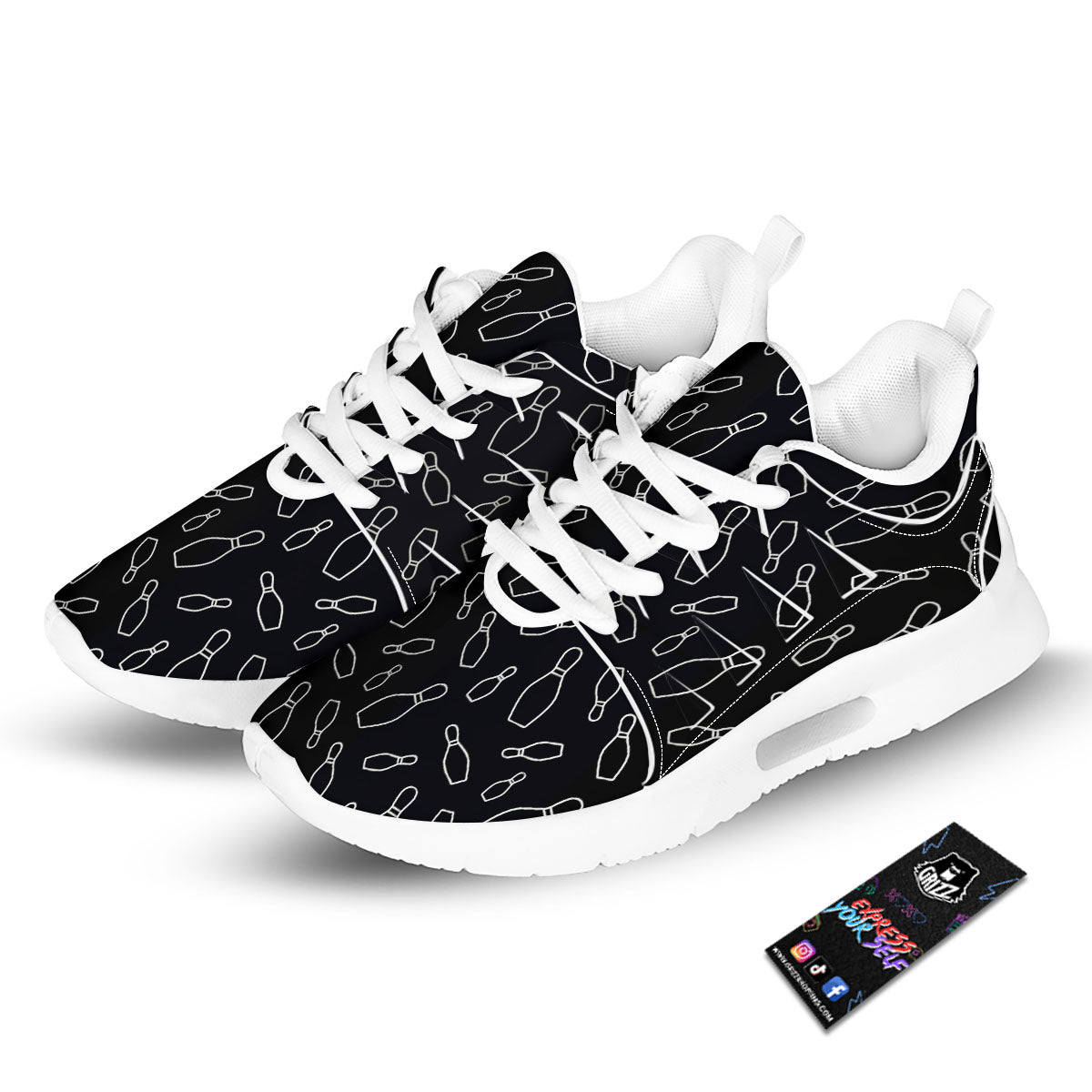Black Bowling Pins Print Pattern Tennis Shoes-grizzshop