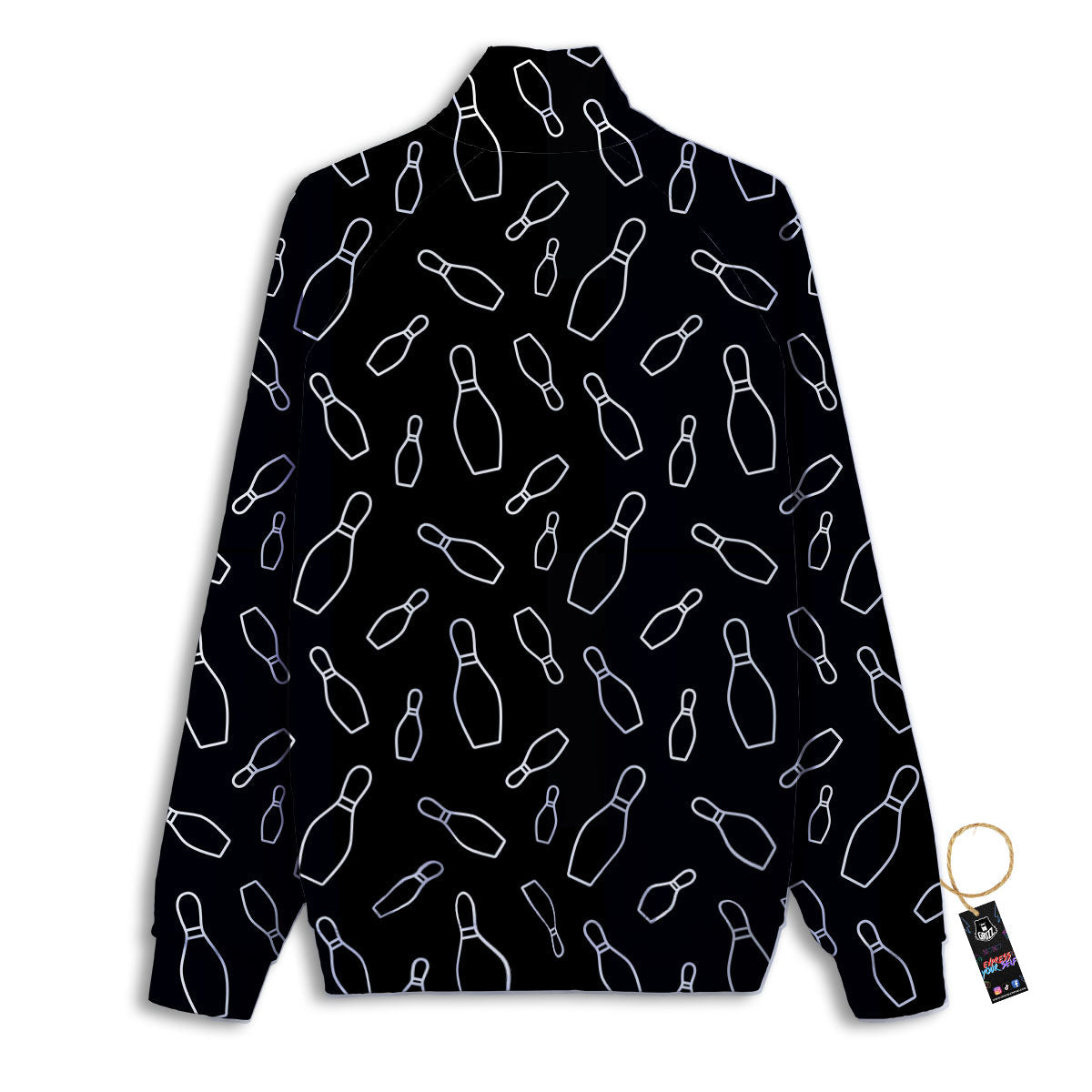 Black Bowling Pins Print Pattern Track Jacket-grizzshop