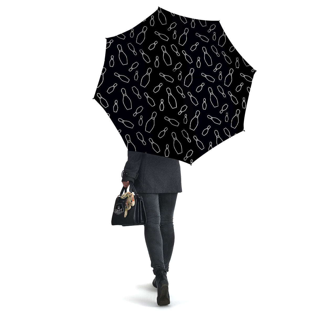 Black Bowling Pins Print Pattern Umbrella-grizzshop