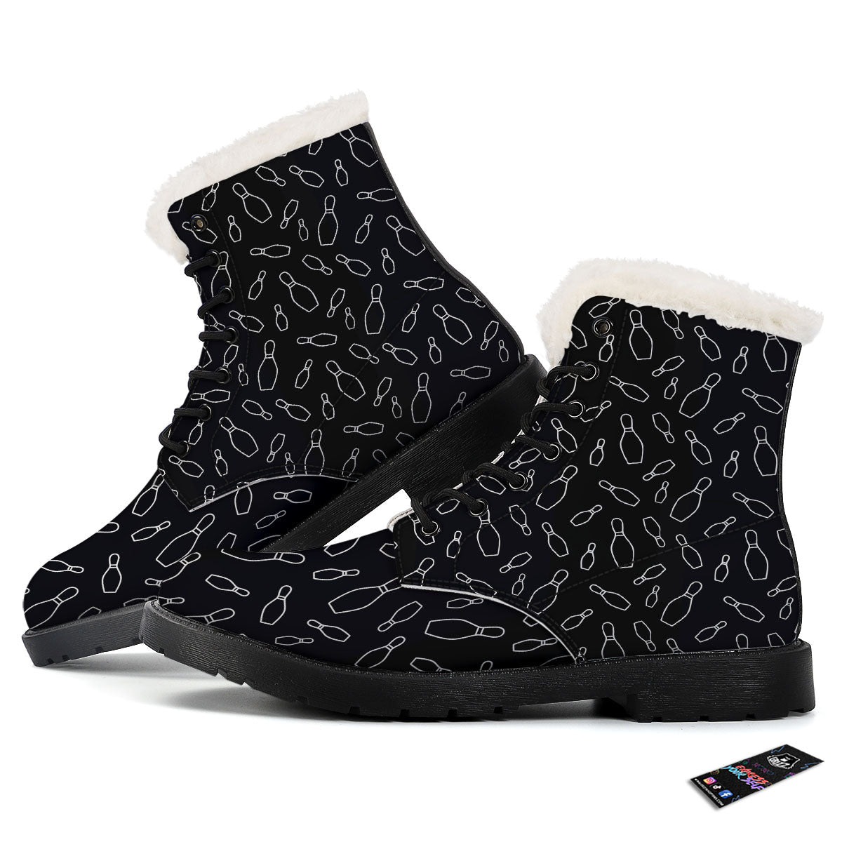 Black Bowling Pins Print Pattern Winter Boots-grizzshop