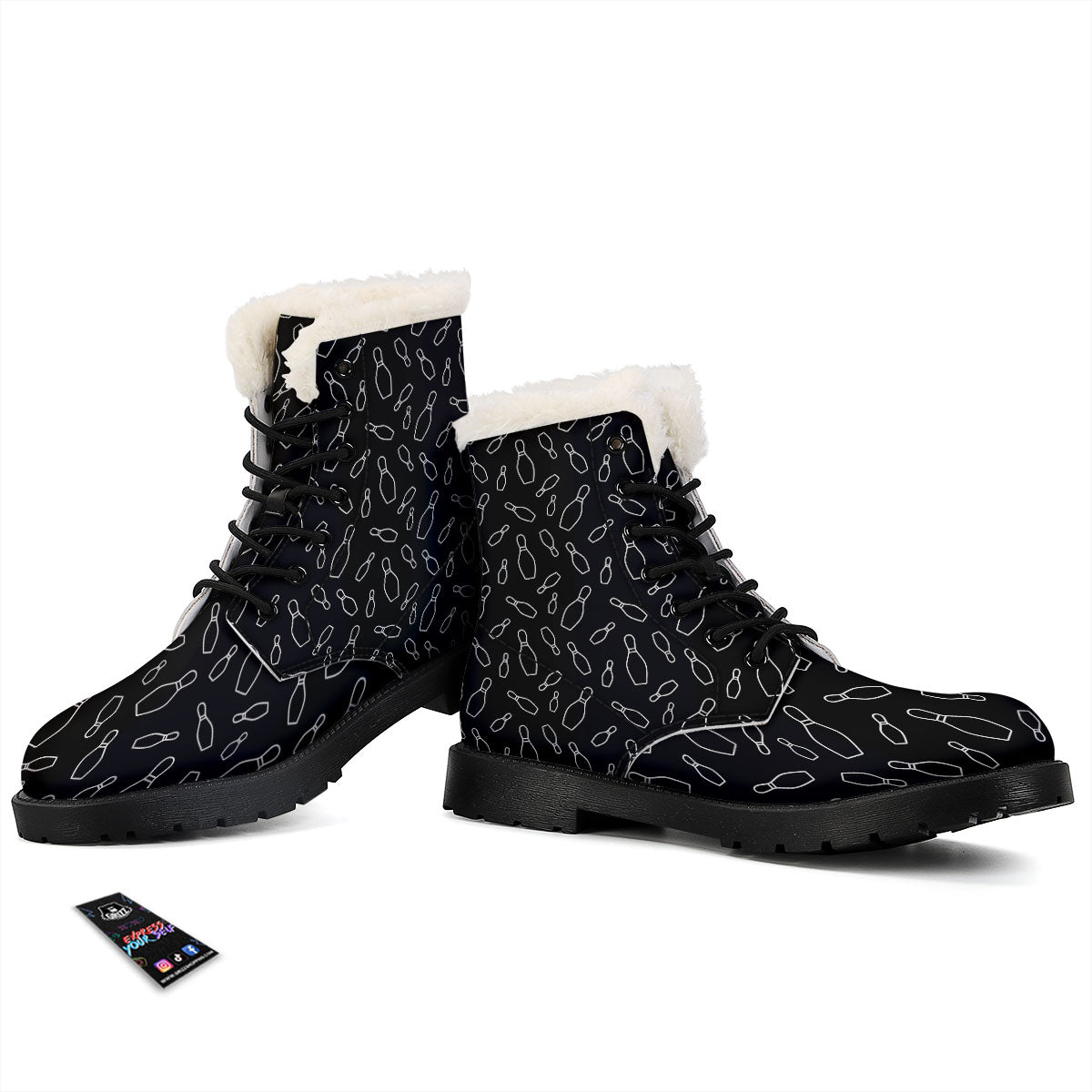 Black Bowling Pins Print Pattern Winter Boots-grizzshop