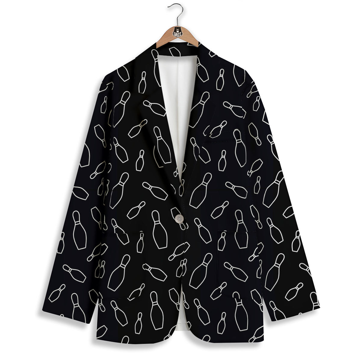 Black Bowling Pins Print Pattern Women's Blazer-grizzshop