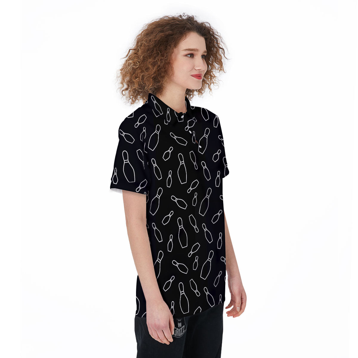 Black Bowling Pins Print Pattern Women's Golf Shirts-grizzshop