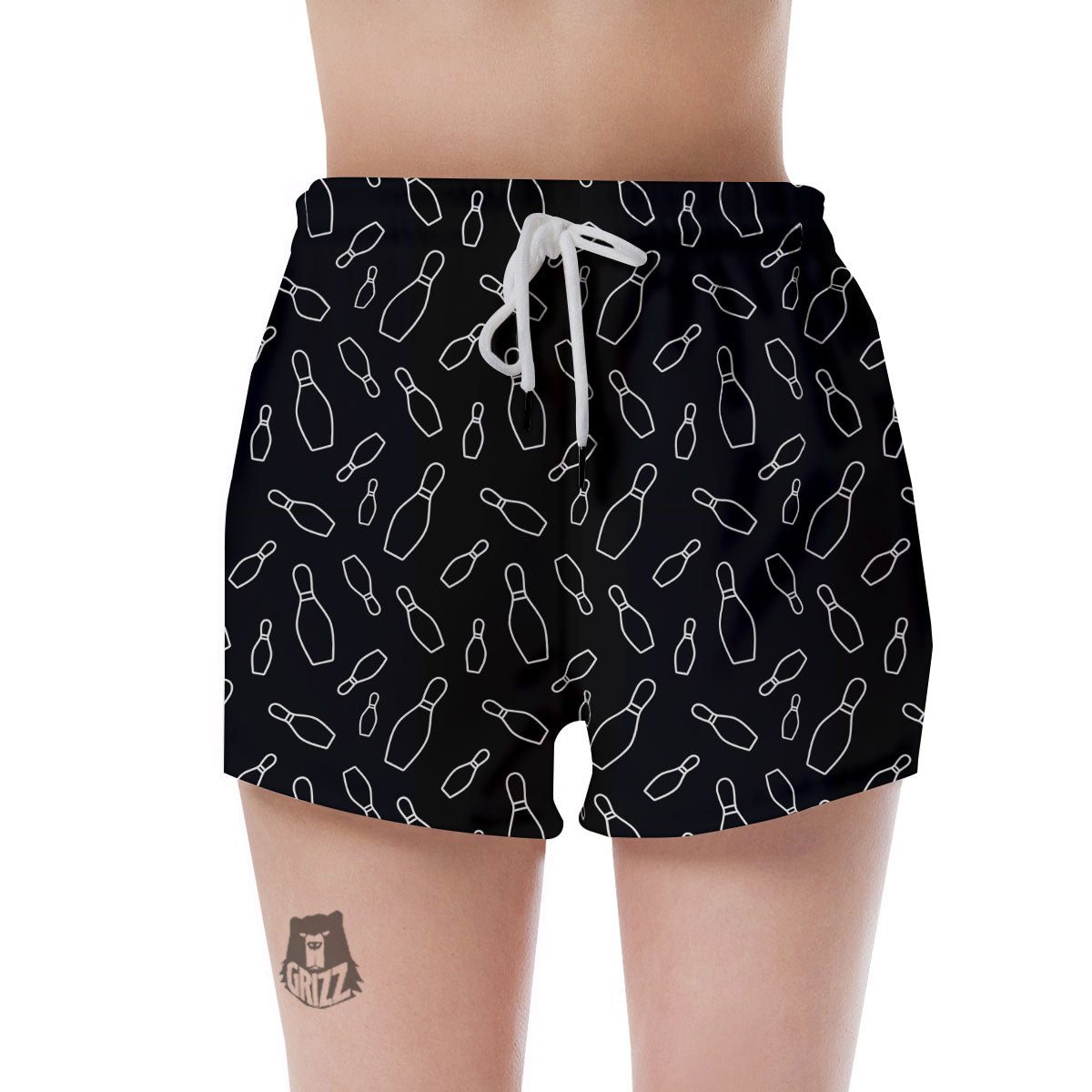 Black Bowling Pins Print Pattern Women's Shorts-grizzshop