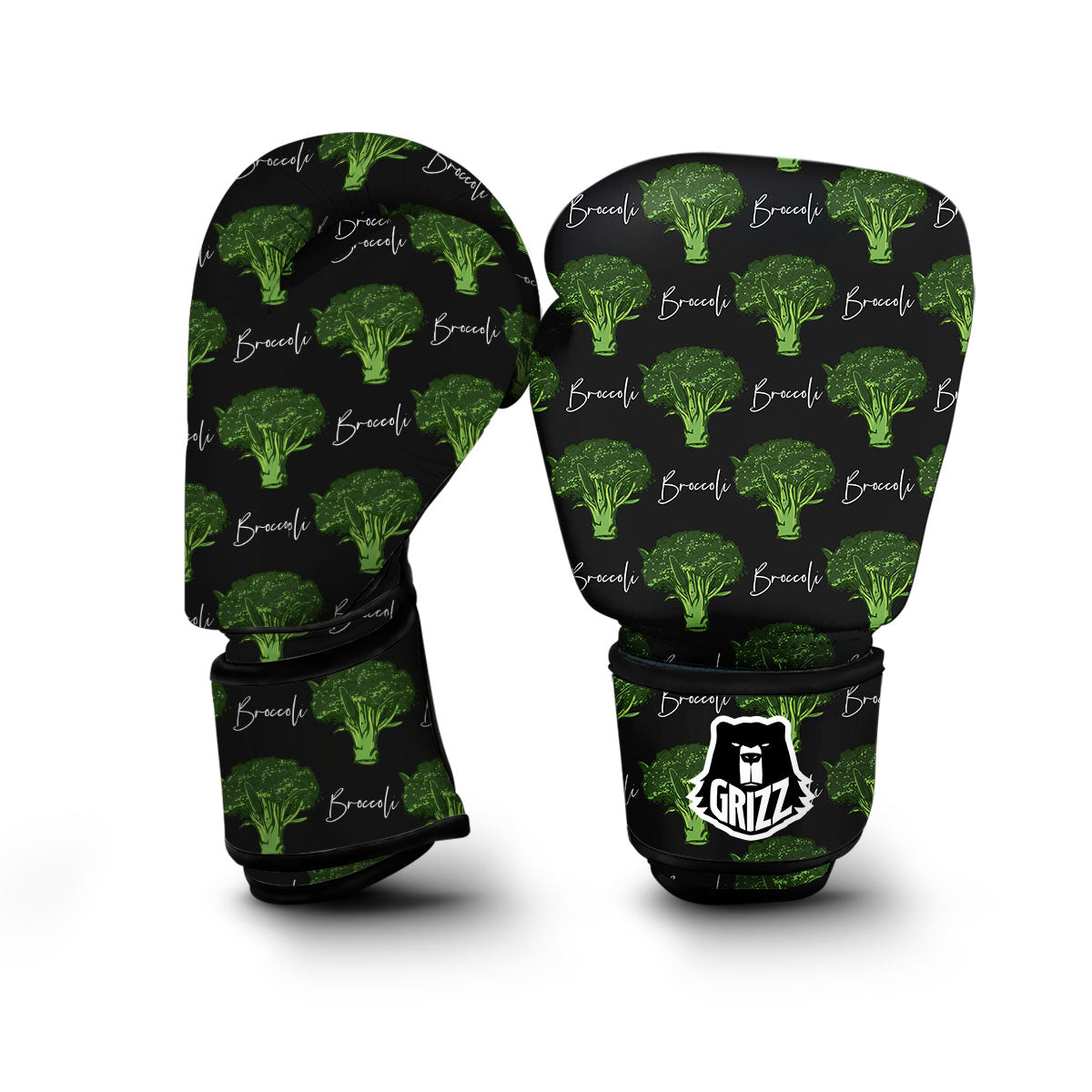 Black Broccoli Print Boxing Gloves-grizzshop