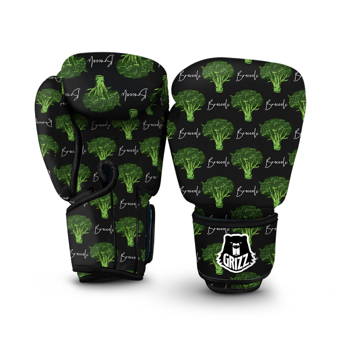 Black Broccoli Print Boxing Gloves-grizzshop