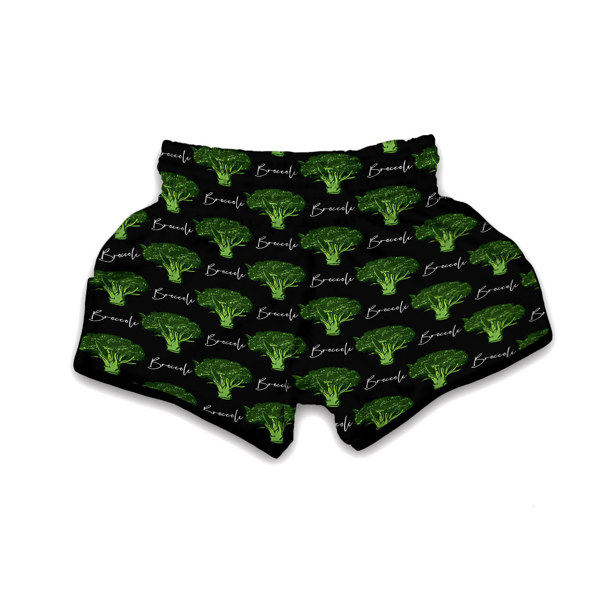 Black Broccoli Print Muay Thai Boxing Shorts-grizzshop