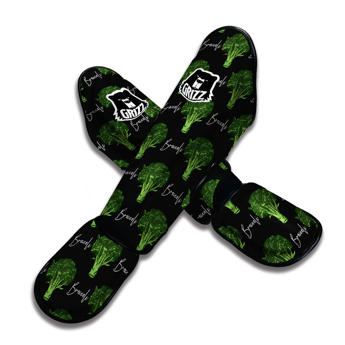 Black Broccoli Print Muay Thai Shin Guards-grizzshop