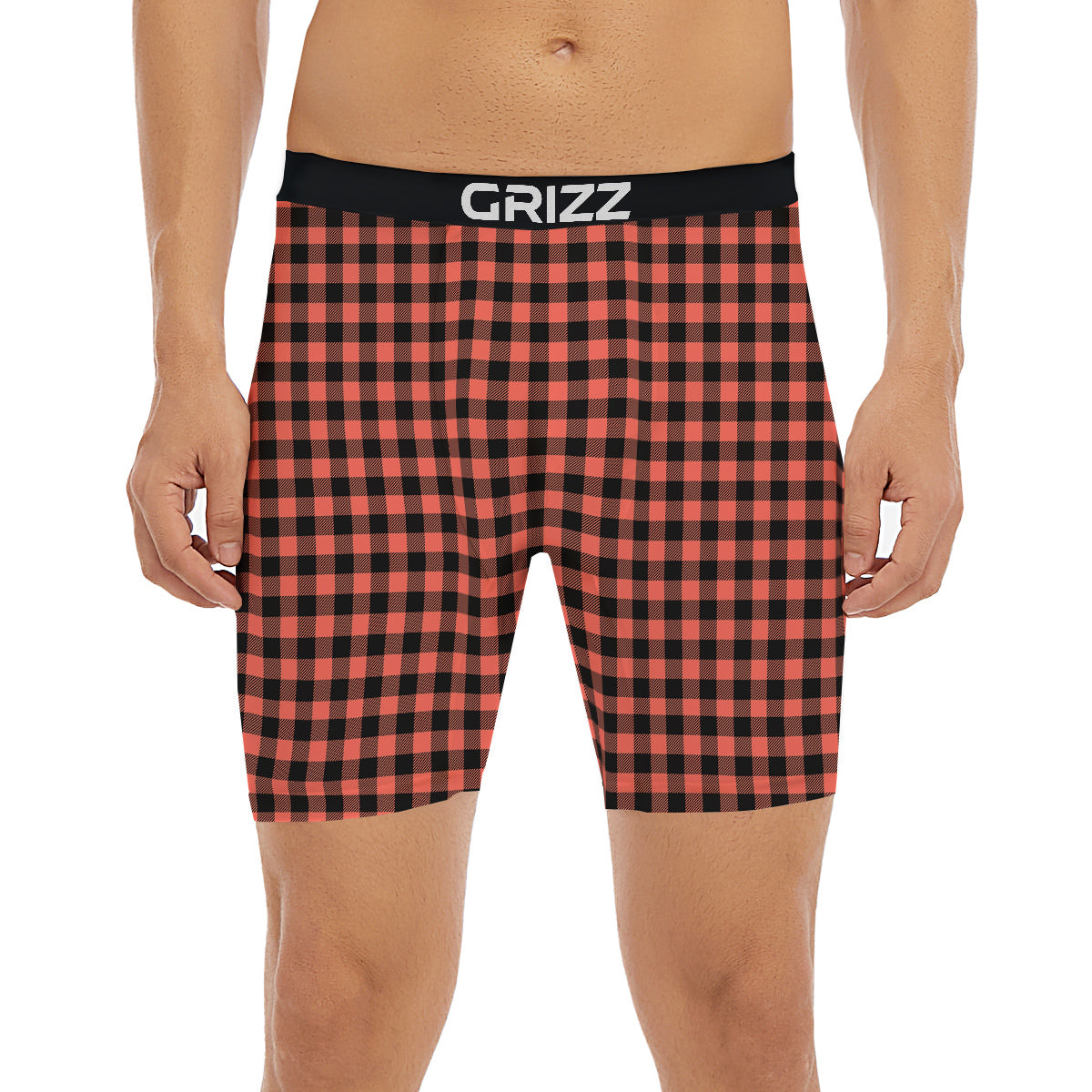 Black Buffalo Check And Coral Pink Print Boxer Briefs-grizzshop