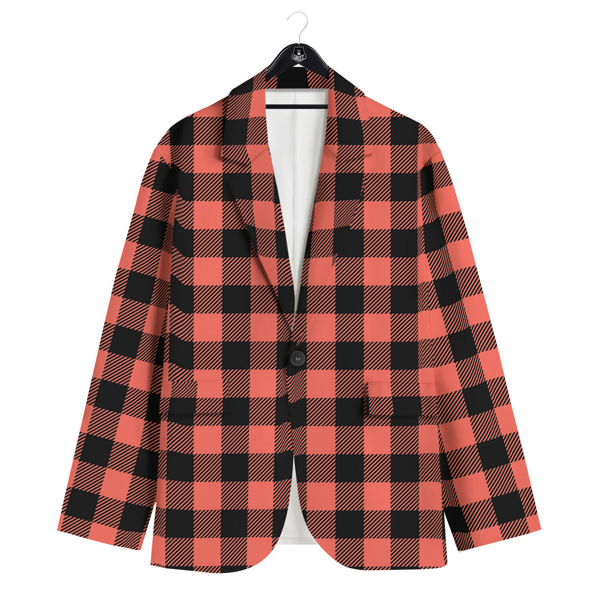 Black Buffalo Check And Coral Pink Print Men's Sport Coat-grizzshop