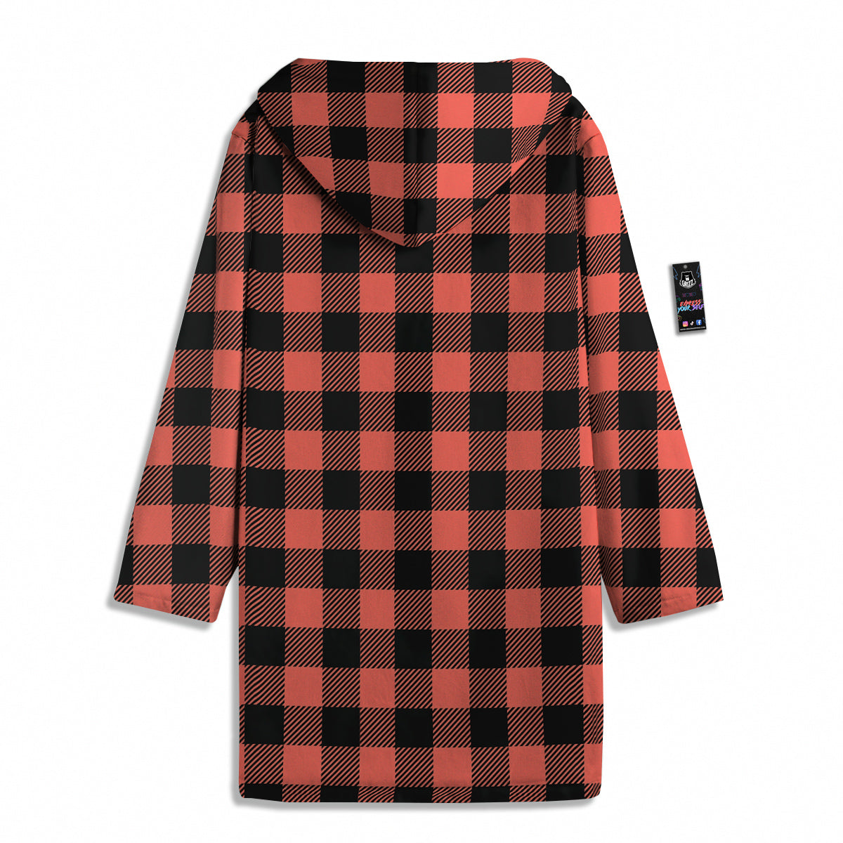 Black Buffalo Check And Coral Pink Print Men's Windbreaker Jacket-grizzshop
