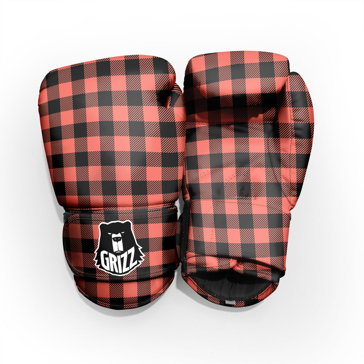 Black Buffalo Check And Coral Pink Print Pro Boxing Glove