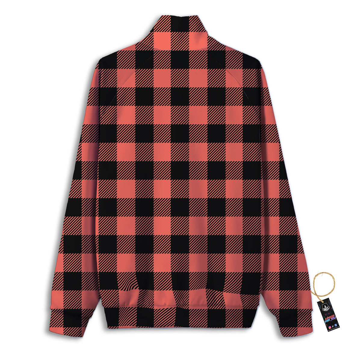 Black Buffalo Check And Coral Pink Print Track Jacket-grizzshop