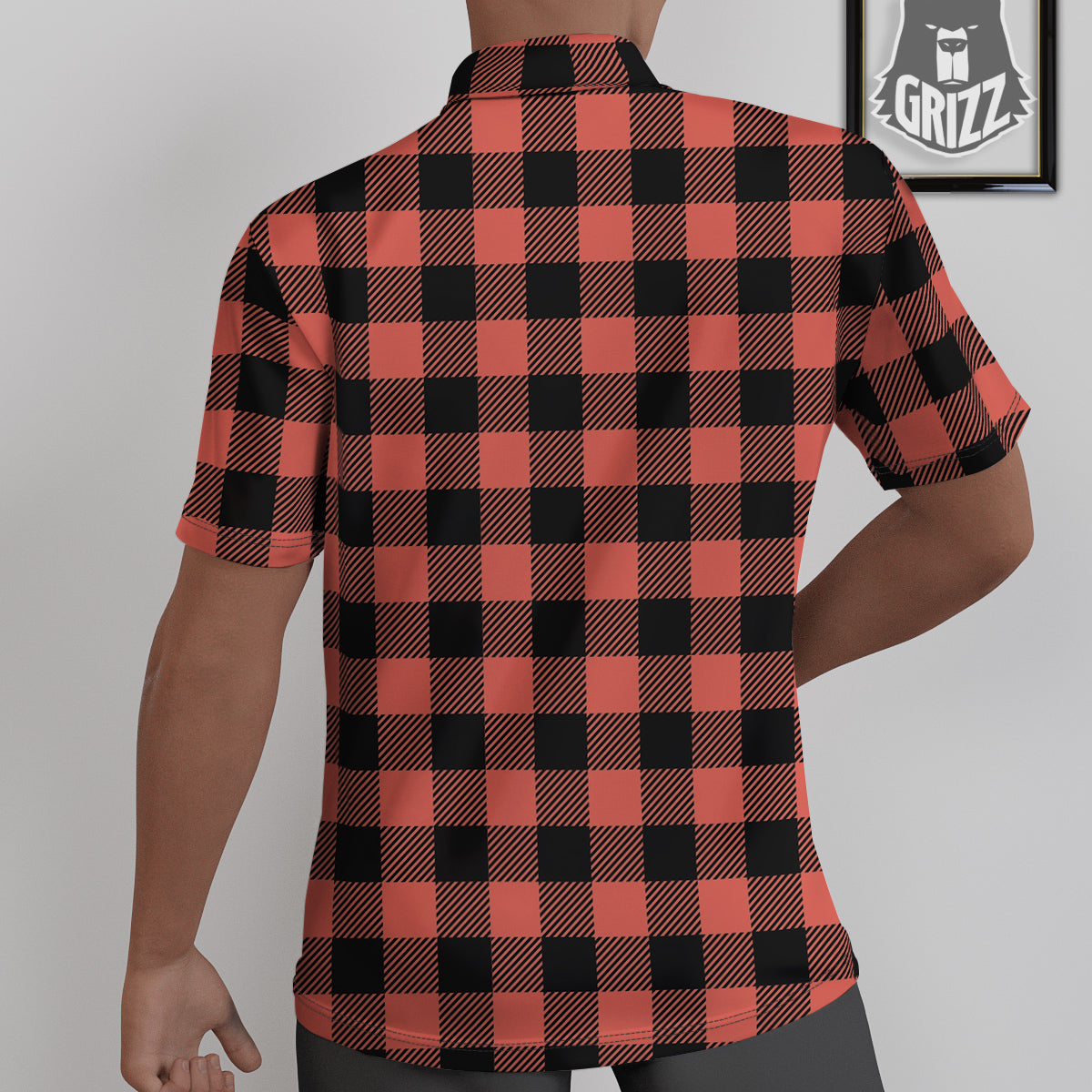 Black Buffalo Check And Coral Pink Print Untucked Shirts-grizzshop