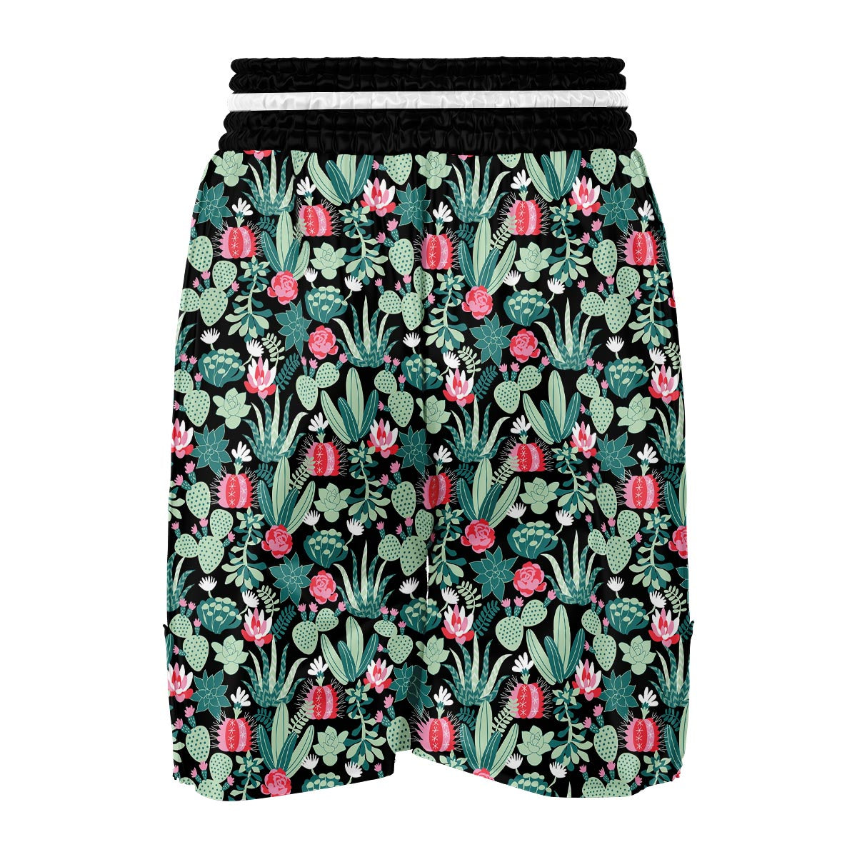 Black Cactus Pattern Print Boxing Shorts-grizzshop