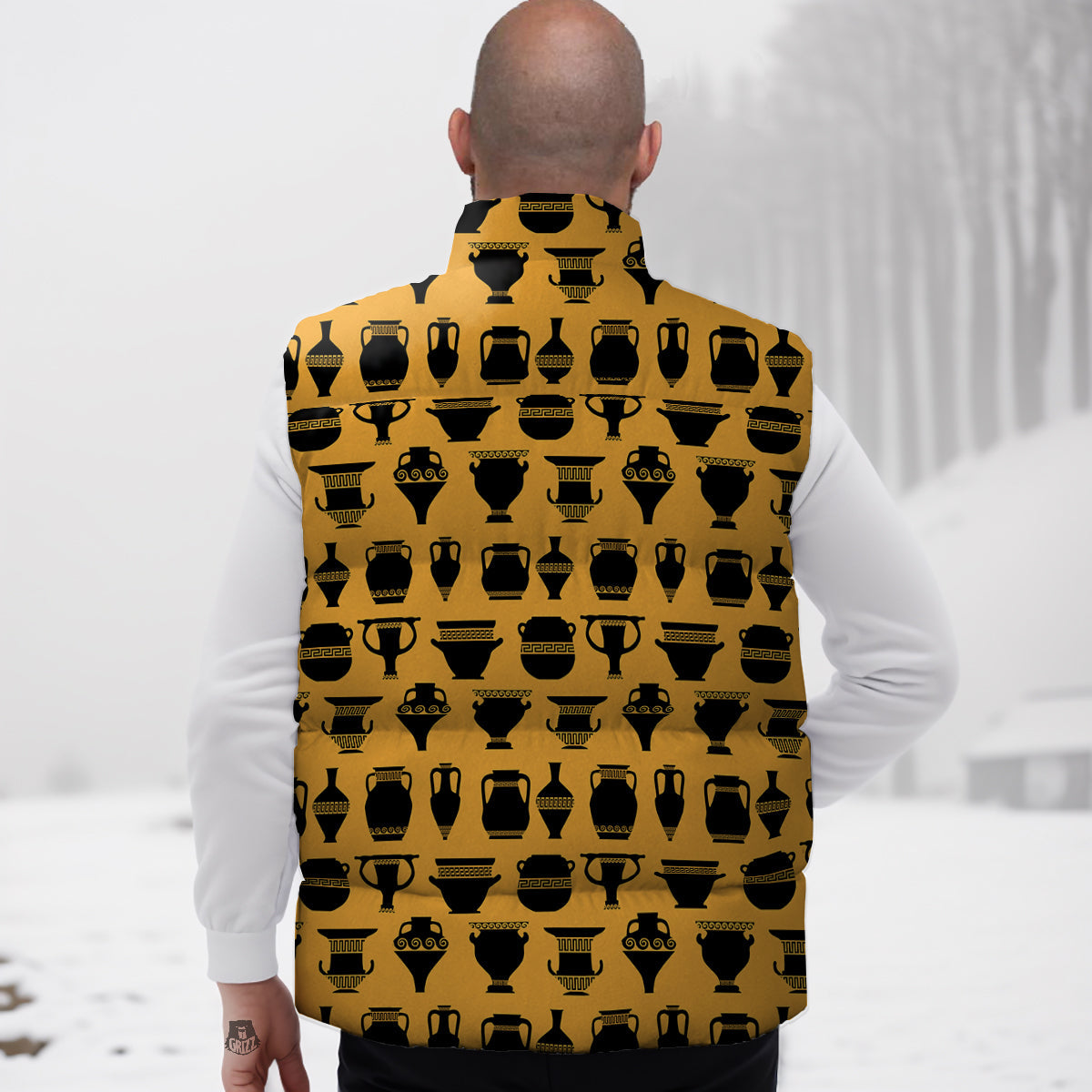 Black Cactus Pattern Print Down Vest