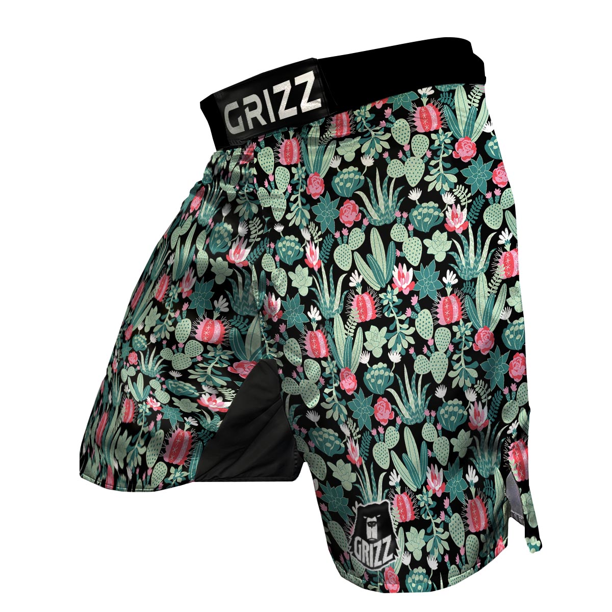 Black Cactus Pattern Print MMA Shorts-grizzshop