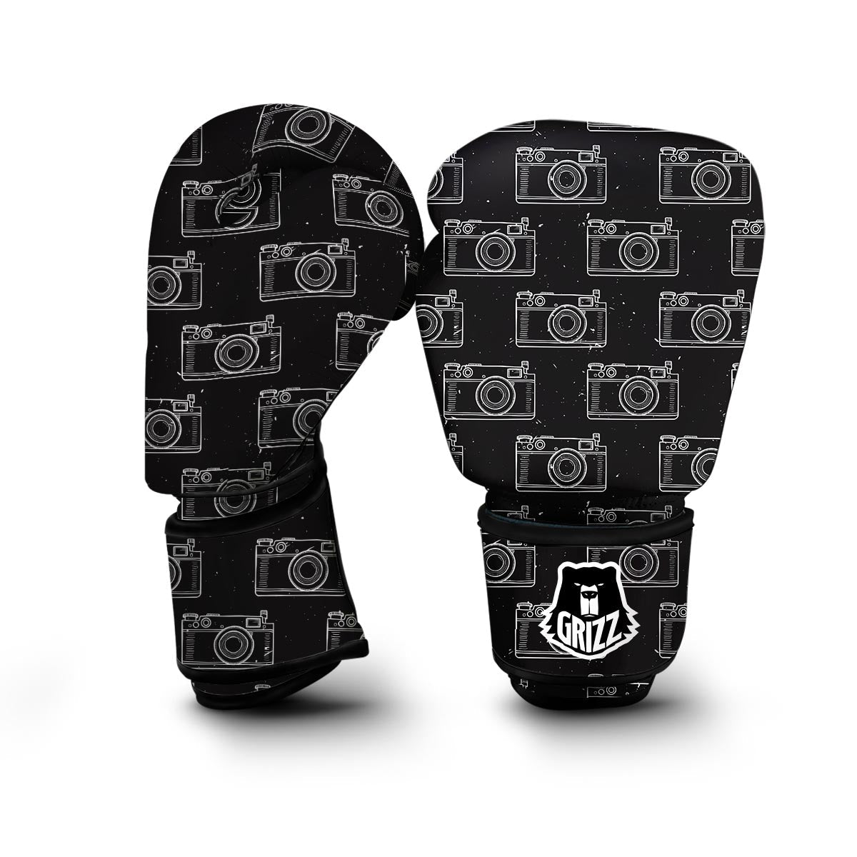 Black Camera Print Pattern Boxing Gloves-grizzshop