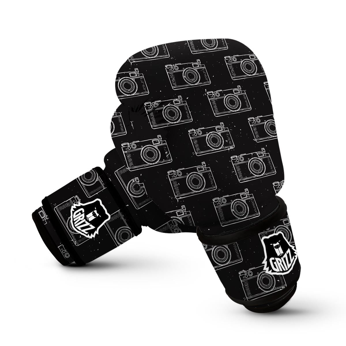 Black Camera Print Pattern Boxing Gloves-grizzshop