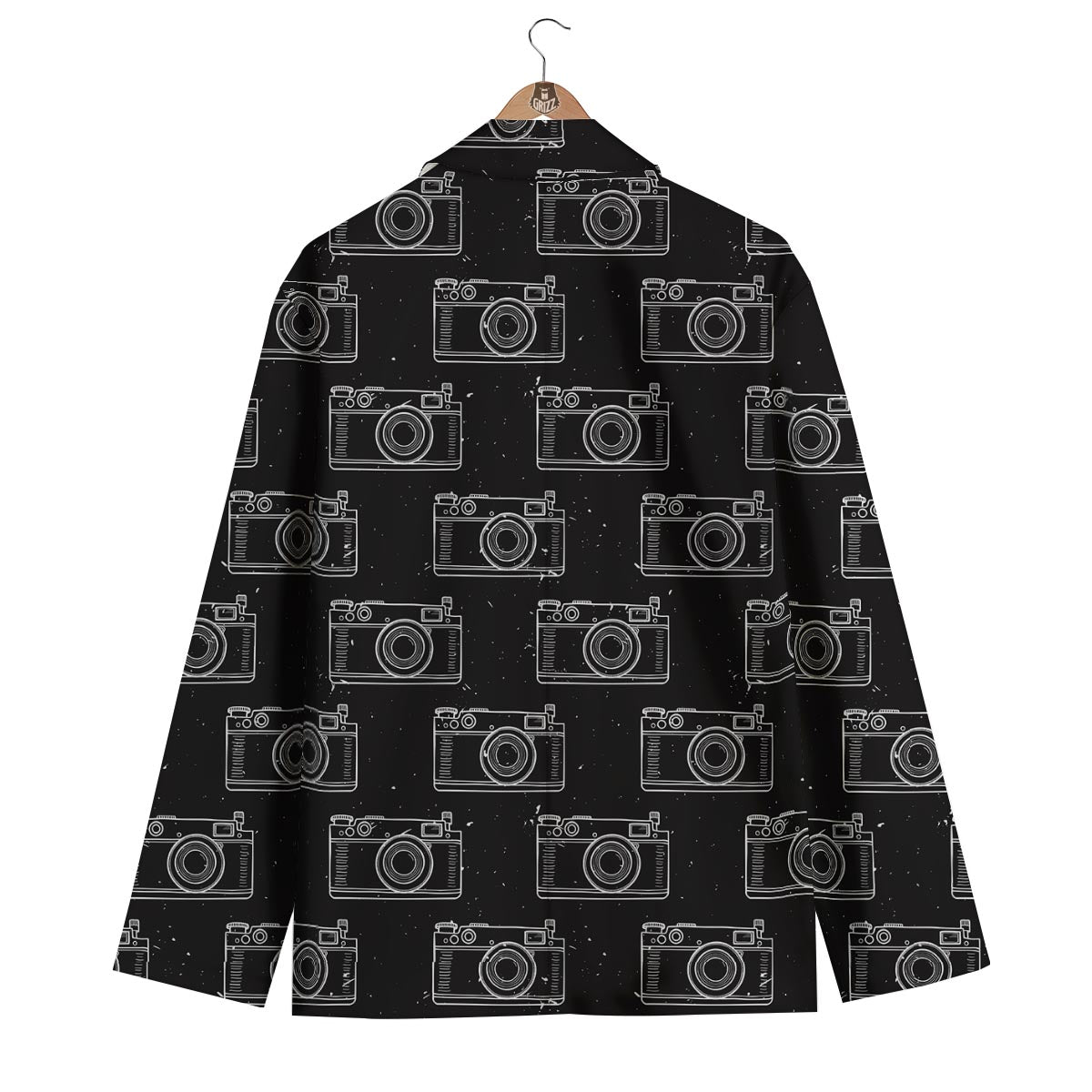 Black Camera Print Pattern Men's Blazer-grizzshop