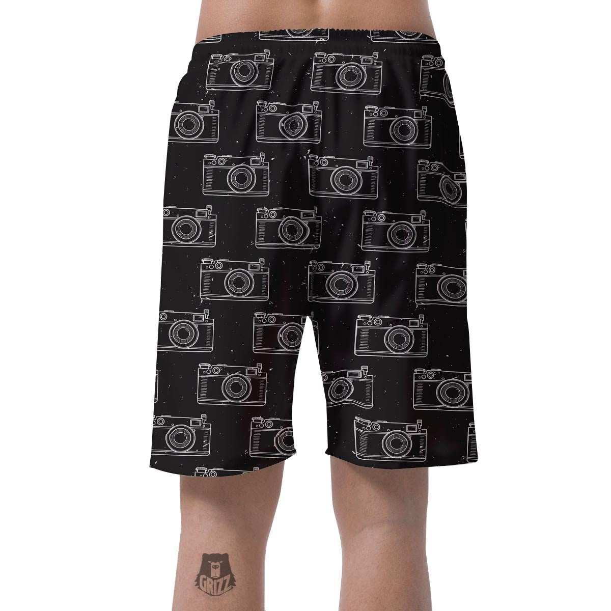 Black Camera Print Pattern Men's Shorts-grizzshop