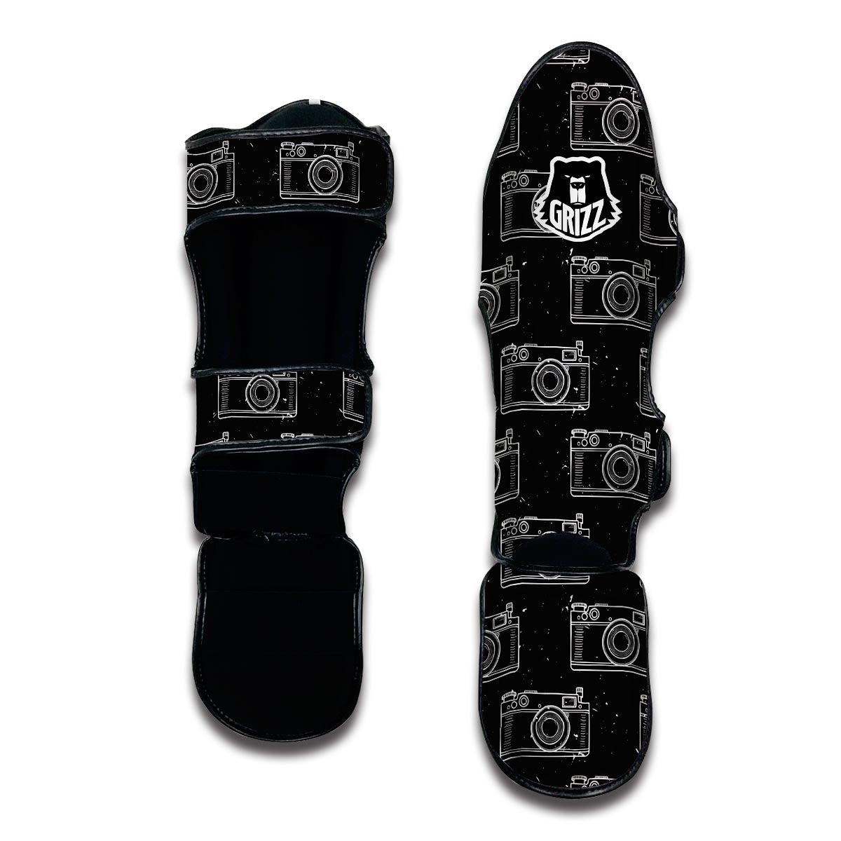 Black Camera Print Pattern Muay Thai Shin Guards-grizzshop