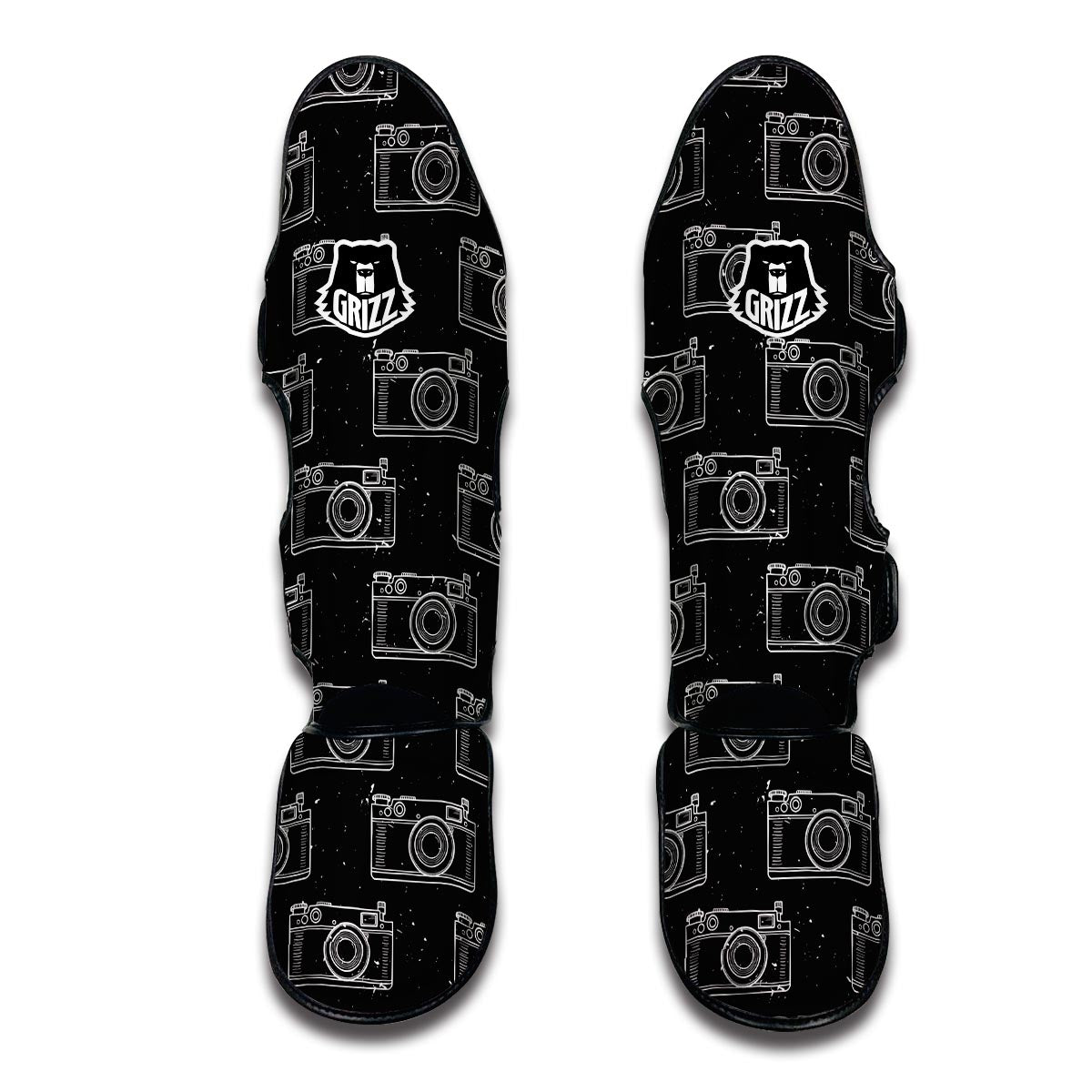 Black Camera Print Pattern Muay Thai Shin Guards-grizzshop