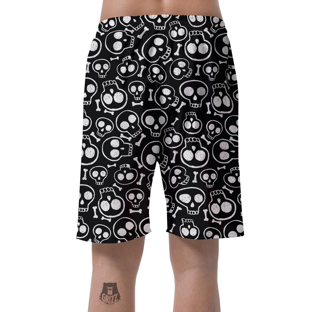 Black Cartoon Skull Men's Shorts-grizzshop