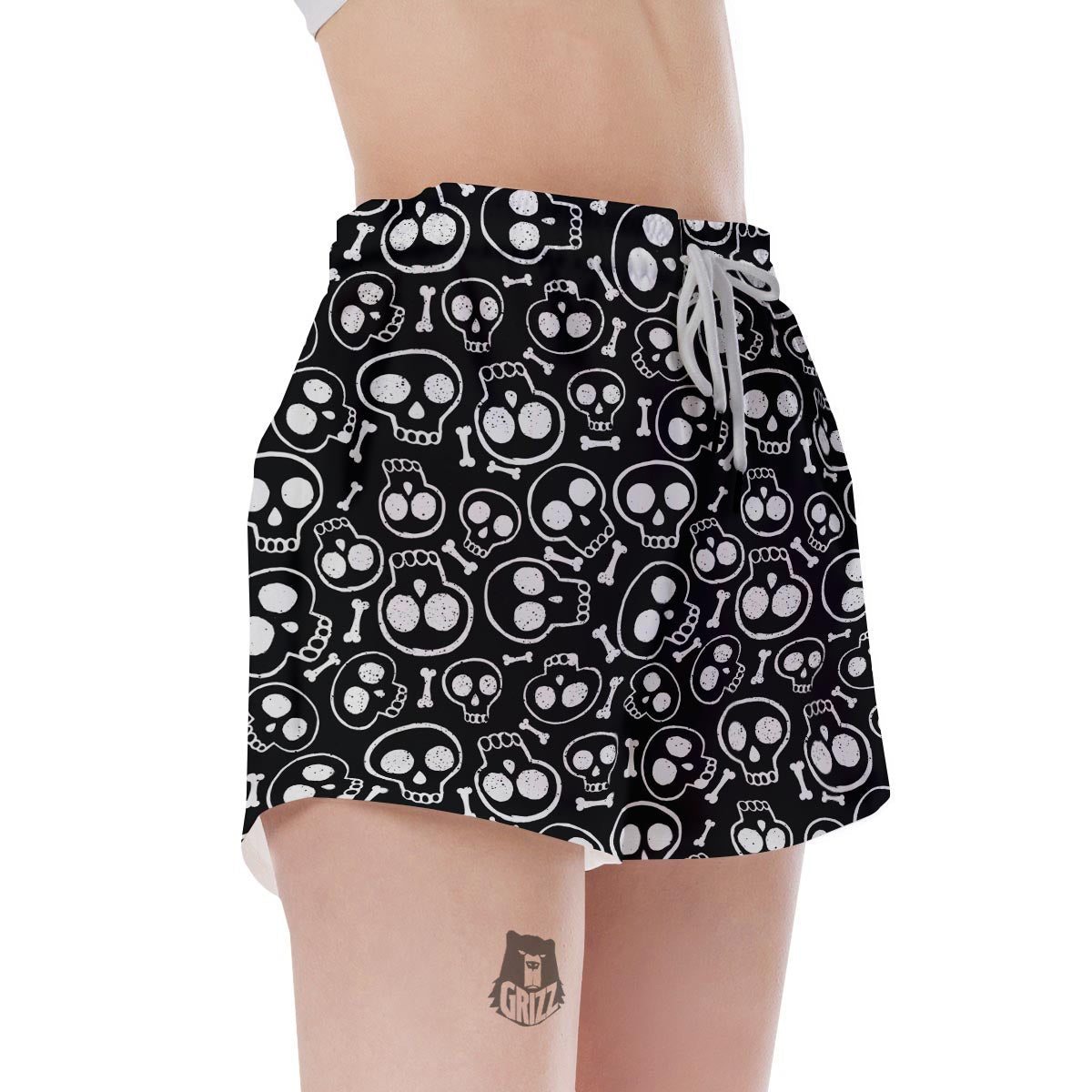 Black Cartoon Skull Women's Shorts-grizzshop