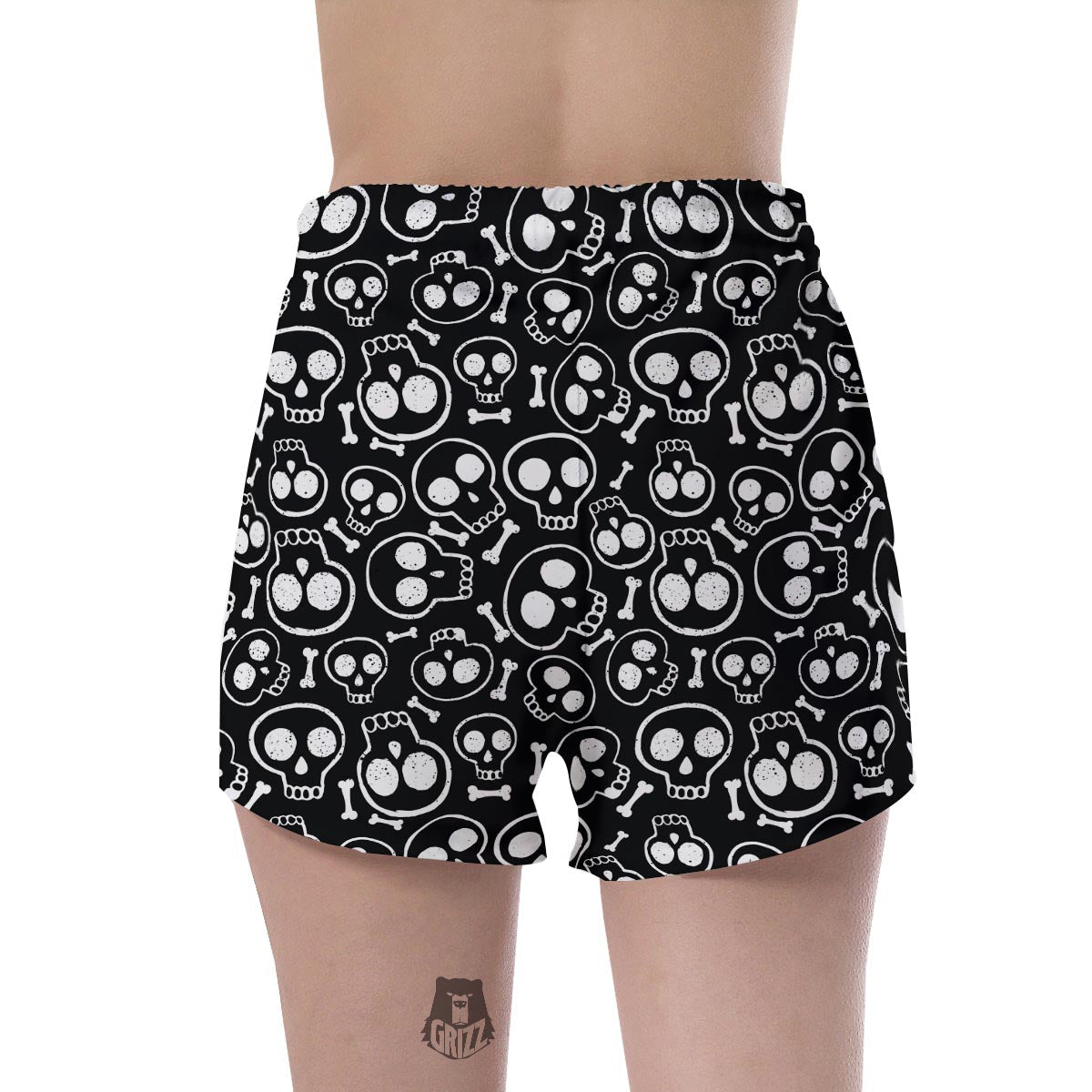 Black Cartoon Skull Women's Shorts-grizzshop