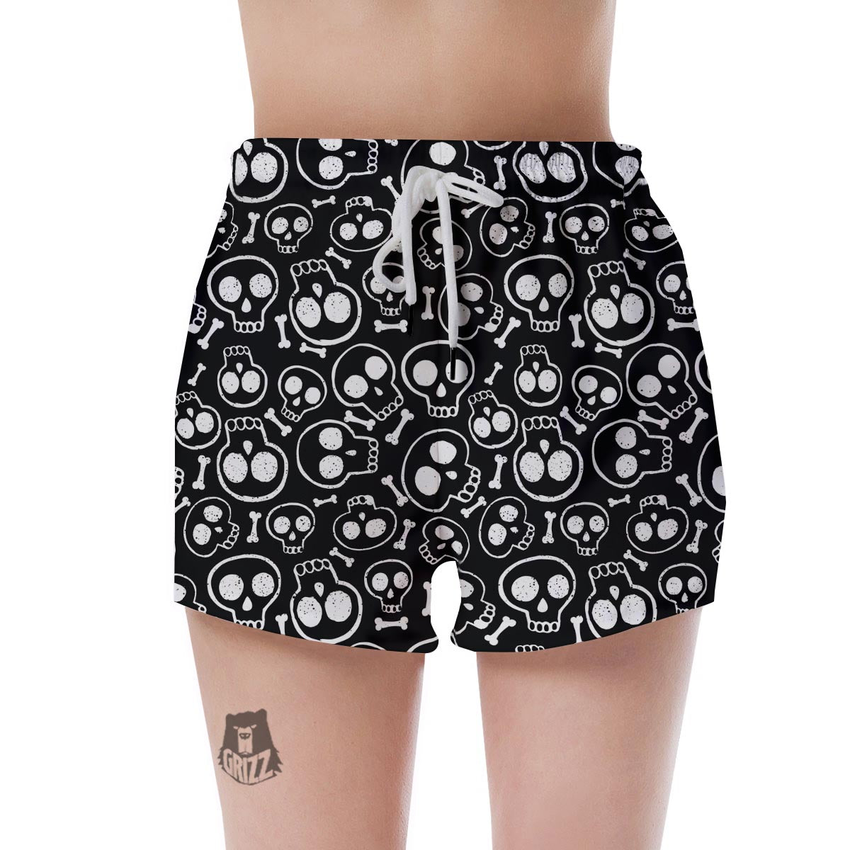 Black Cartoon Skull Women's Shorts-grizzshop