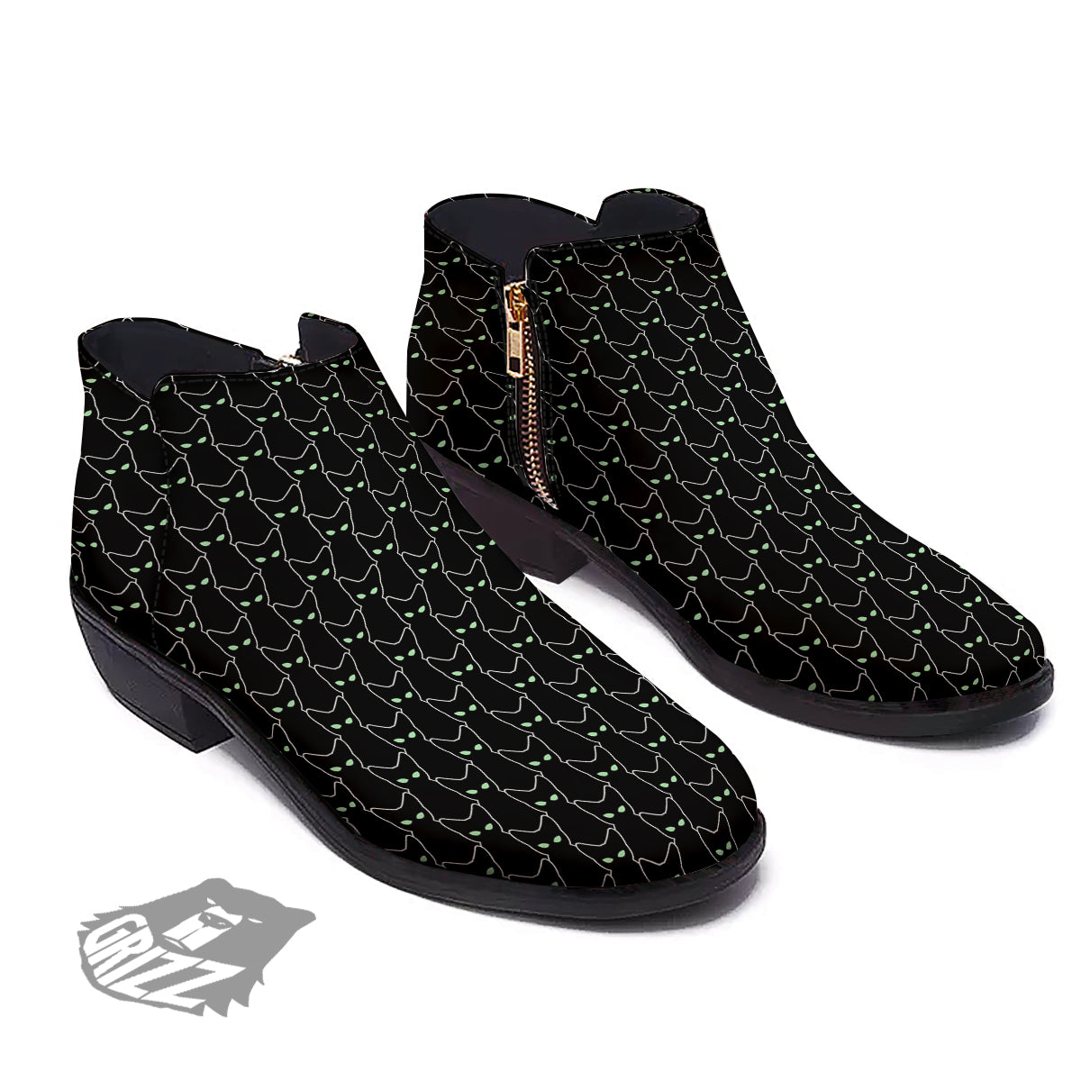 Black Cat Alien Print Pattern Ankle Boots-grizzshop