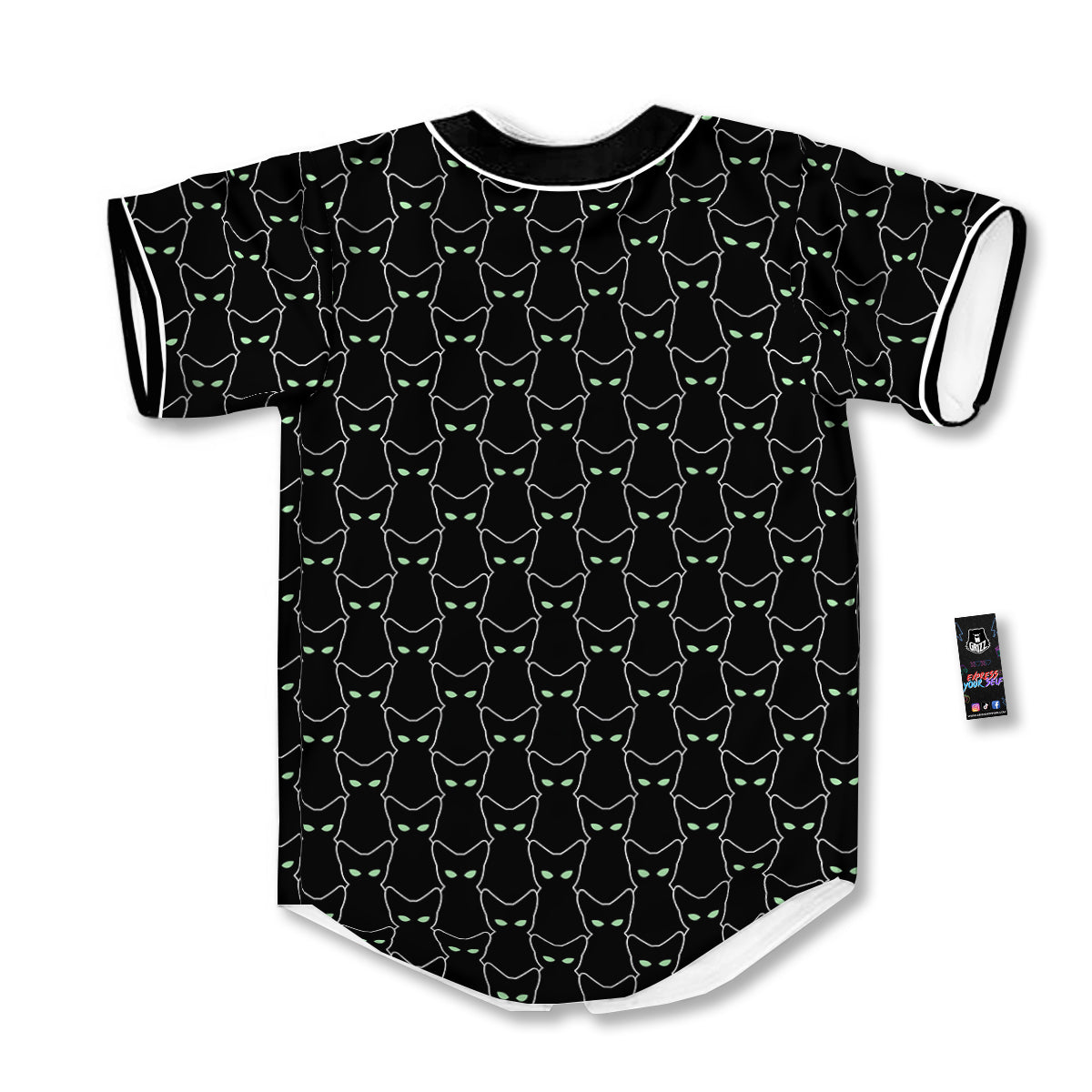 Black Cat Alien Print Pattern Baseball Jersey-grizzshop