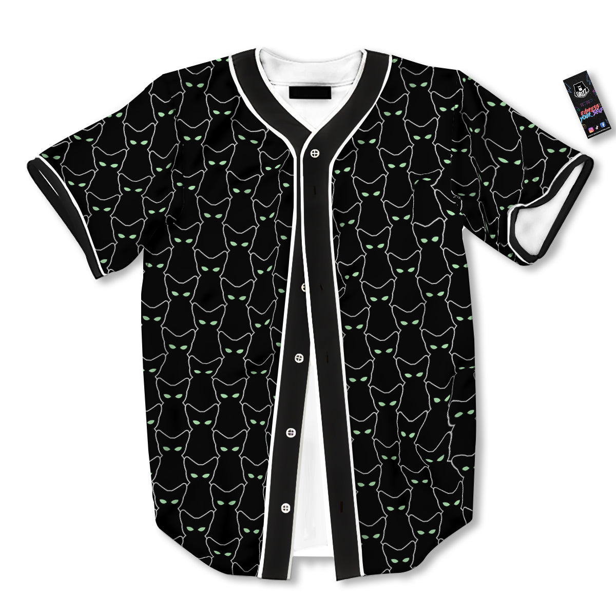 Black Cat Alien Print Pattern Baseball Jersey-grizzshop