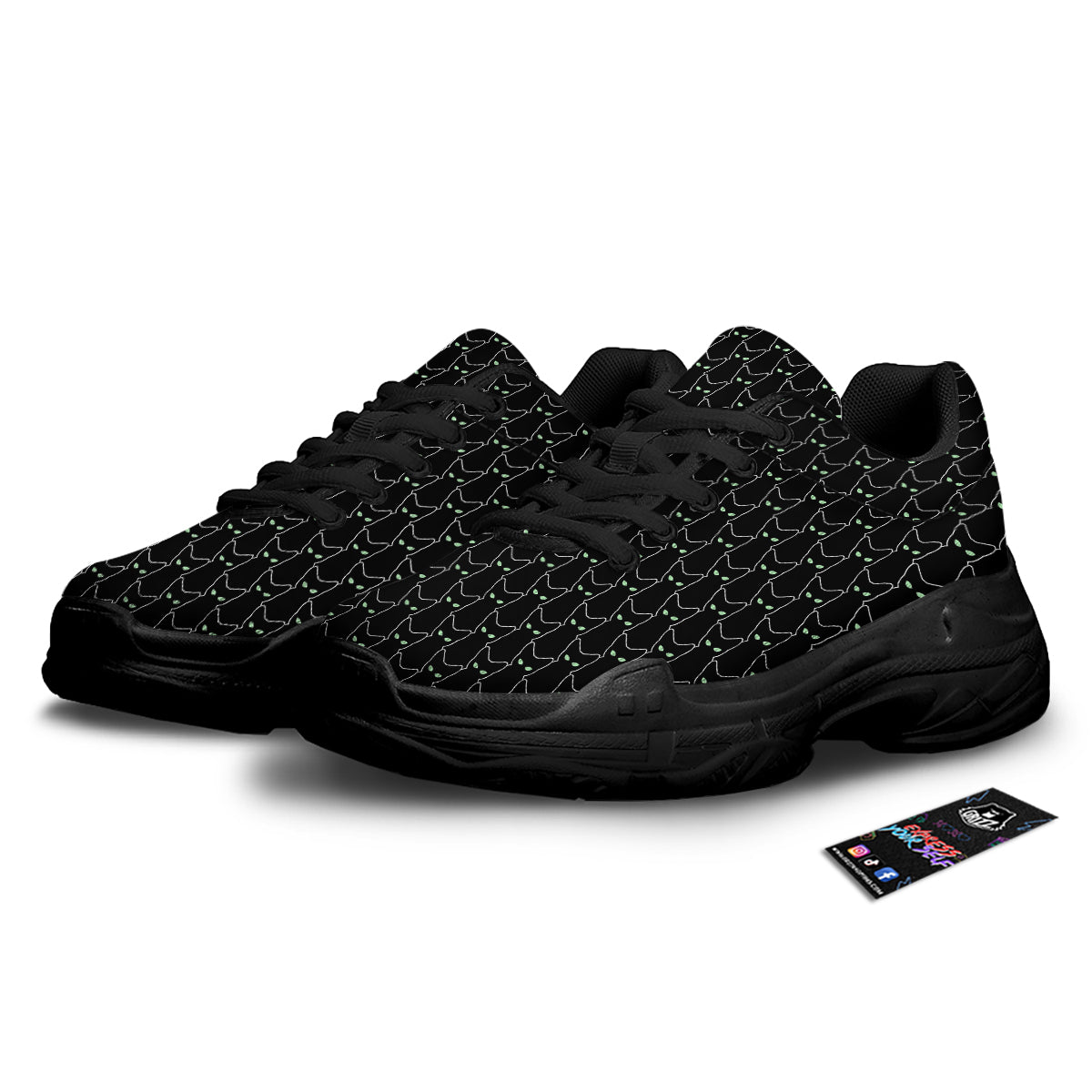 Black Cat Alien Print Pattern Black Chunky Shoes-grizzshop