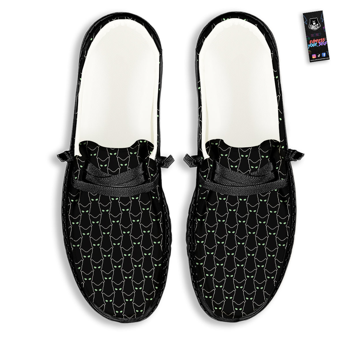 Black Cat Alien Print Pattern Black Loafers-grizzshop