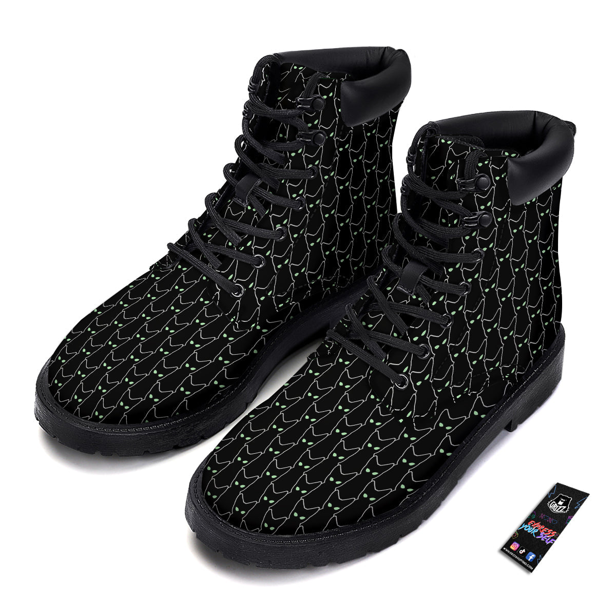 Black Cat Alien Print Pattern Boots-grizzshop