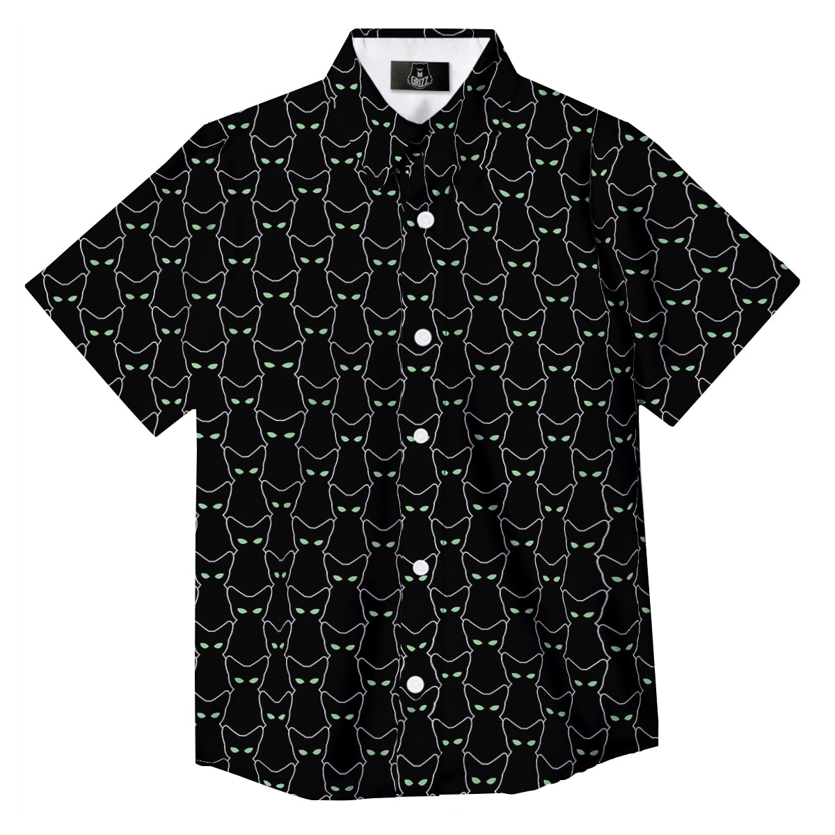 Black Cat Alien Print Pattern Button Up Shirt-grizzshop