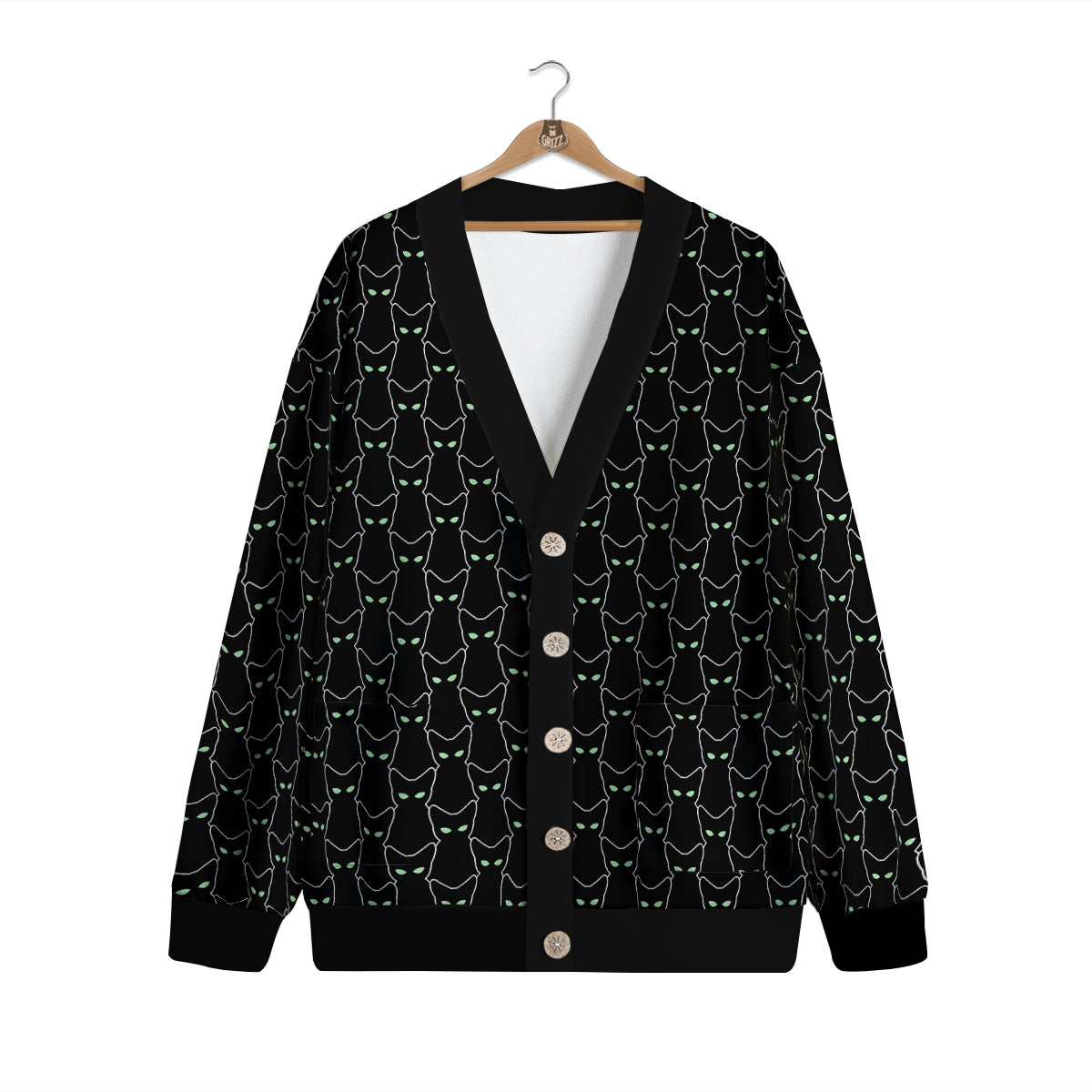 Black Cat Alien Print Pattern Cardigan-grizzshop