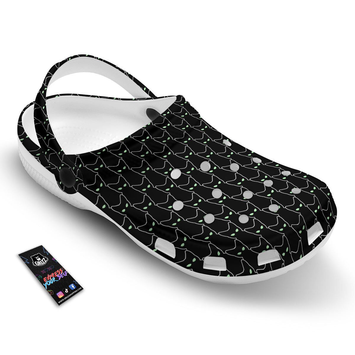 Black Cat Alien Print Pattern Clog-grizzshop