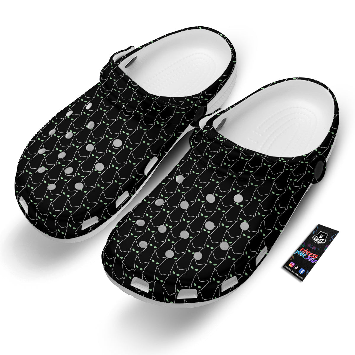 Black Cat Alien Print Pattern Clog-grizzshop