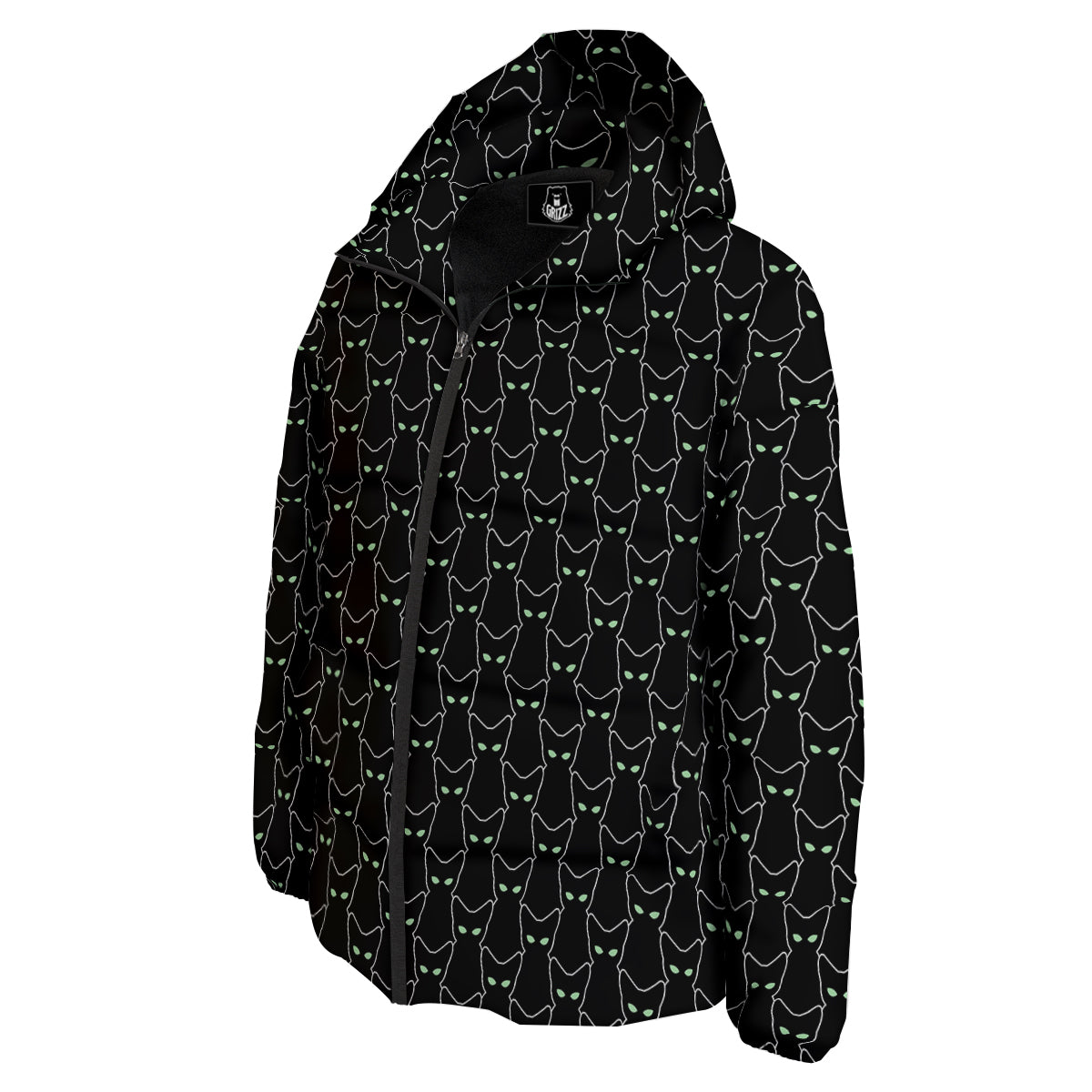 Black Cat Alien Print Pattern Down Jacket-grizzshop