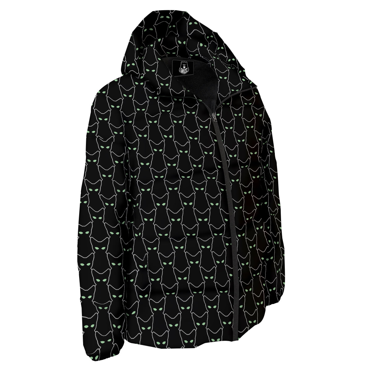 Black Cat Alien Print Pattern Down Jacket-grizzshop