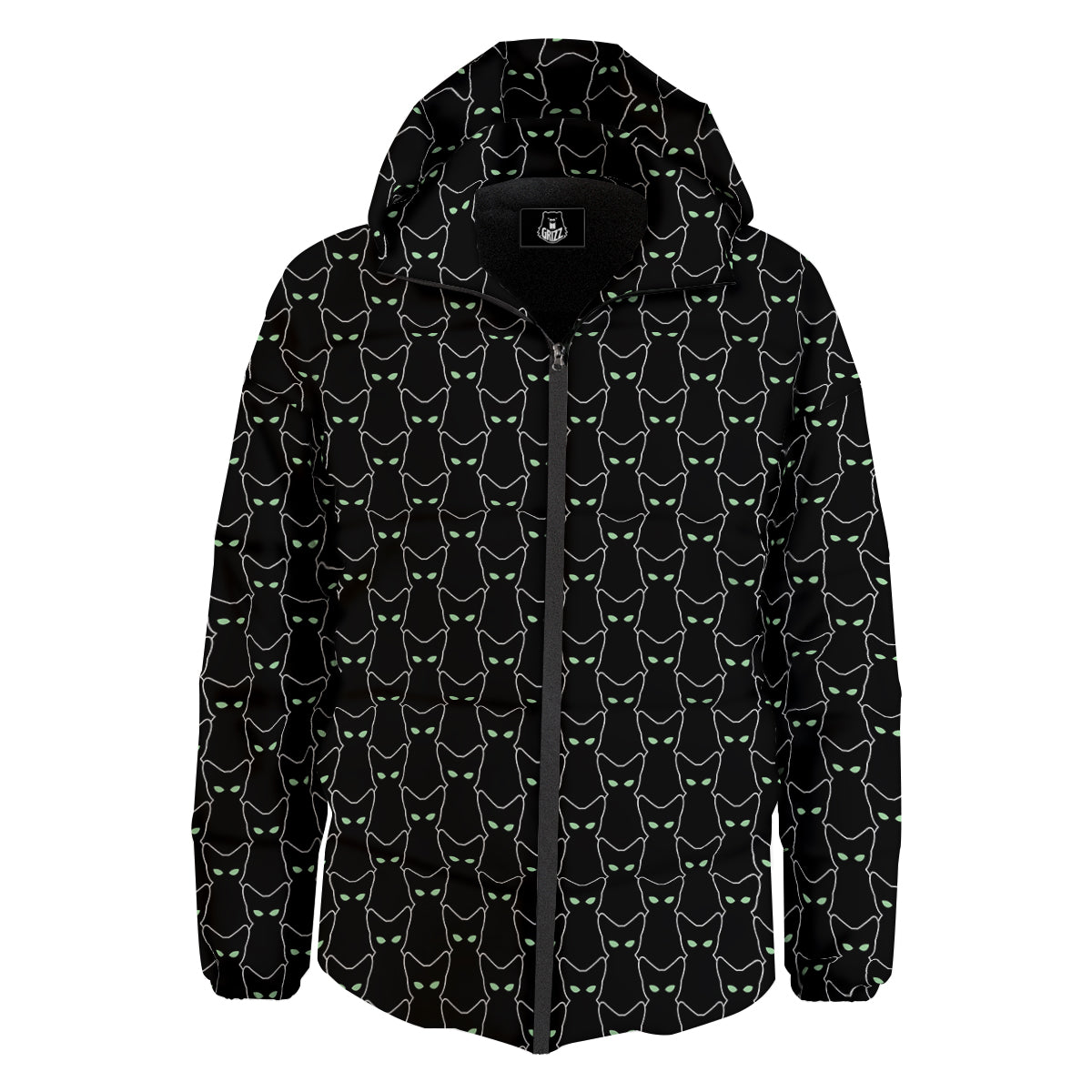 Black Cat Alien Print Pattern Down Jacket-grizzshop