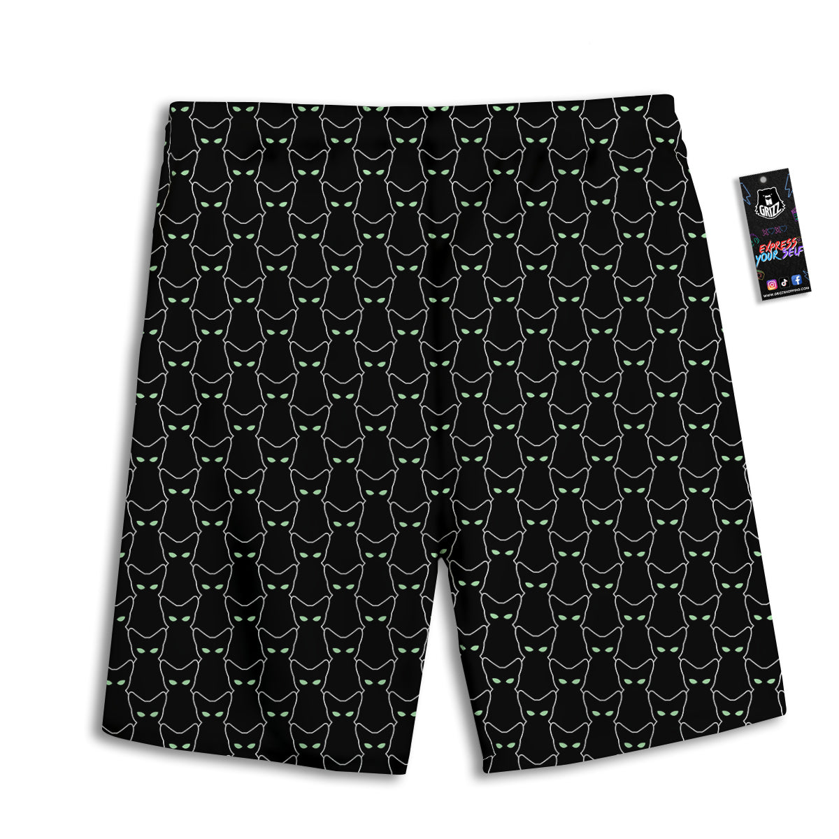 Black Cat Alien Print Pattern Men's Athletic Shorts
