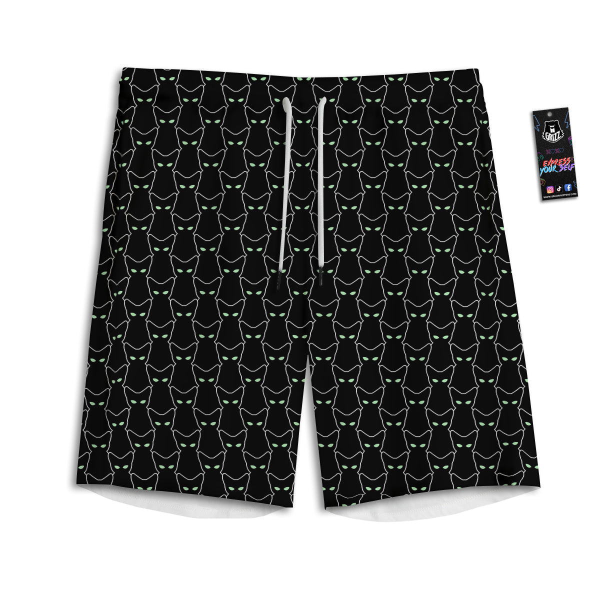 Black Cat Alien Print Pattern Men's Athletic Shorts