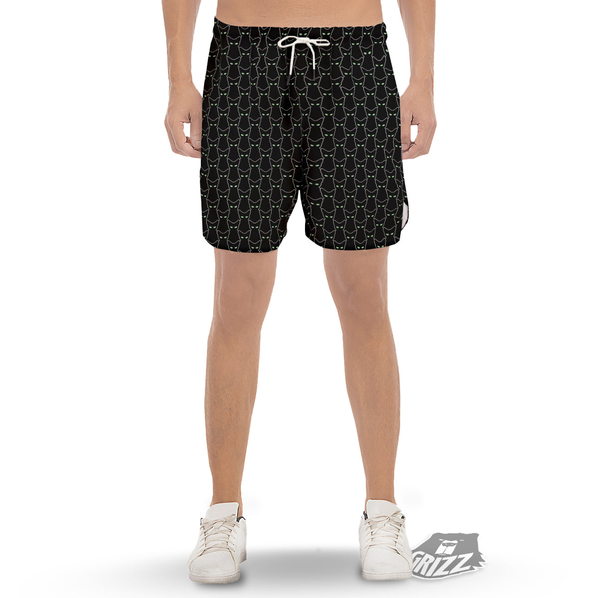 Black Cat Alien Print Pattern Men's Gym Shorts-grizzshop